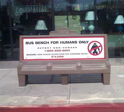 Bus bench for humans only
